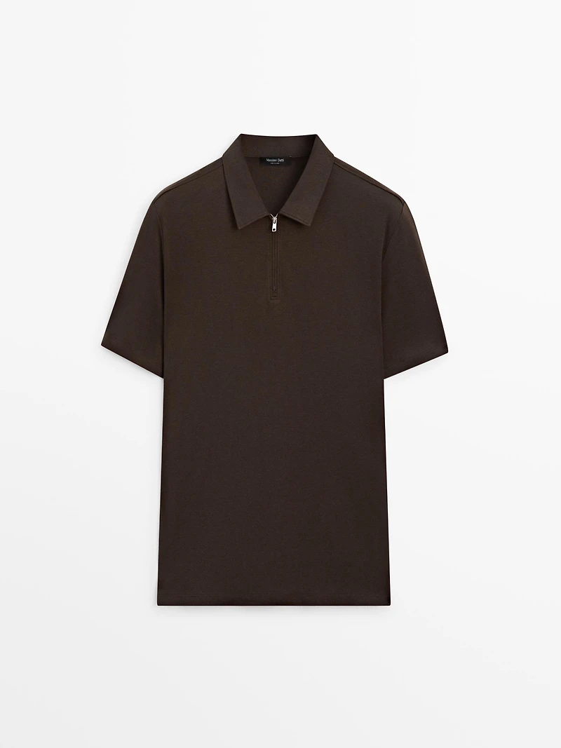 Short sleeve polo shirt with zip detail