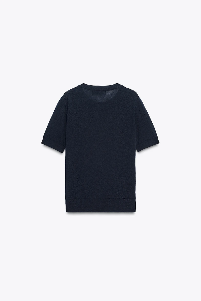 100% WOOL SHORT SLEEVE SWEATER