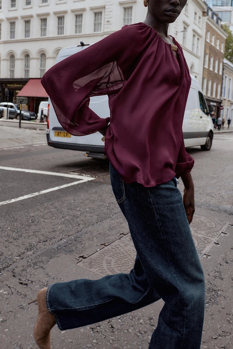 SEMI-SHEER HARDWARE BLOUSE