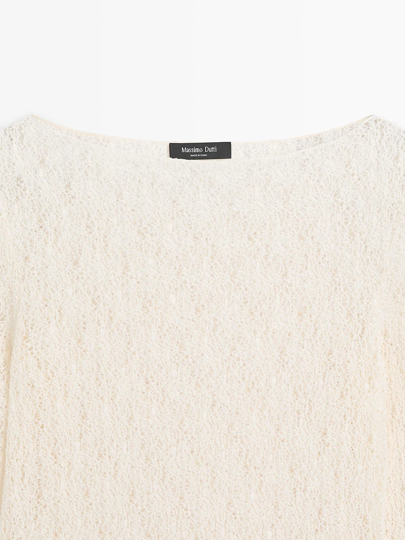 Boat neck T-shirt with lace detail