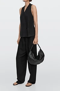 Sac demi-lune tressé cuir