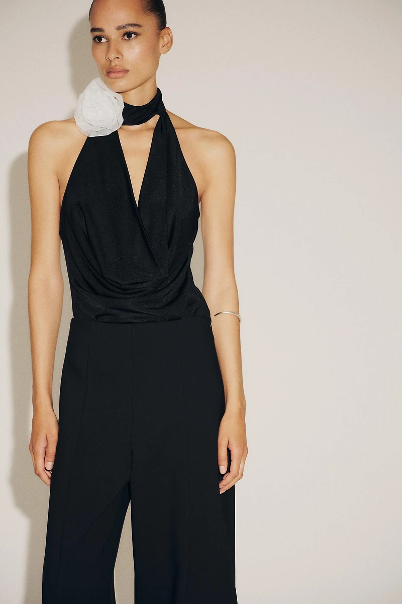 TEXTURED FLOWER HALTER BODYSUIT