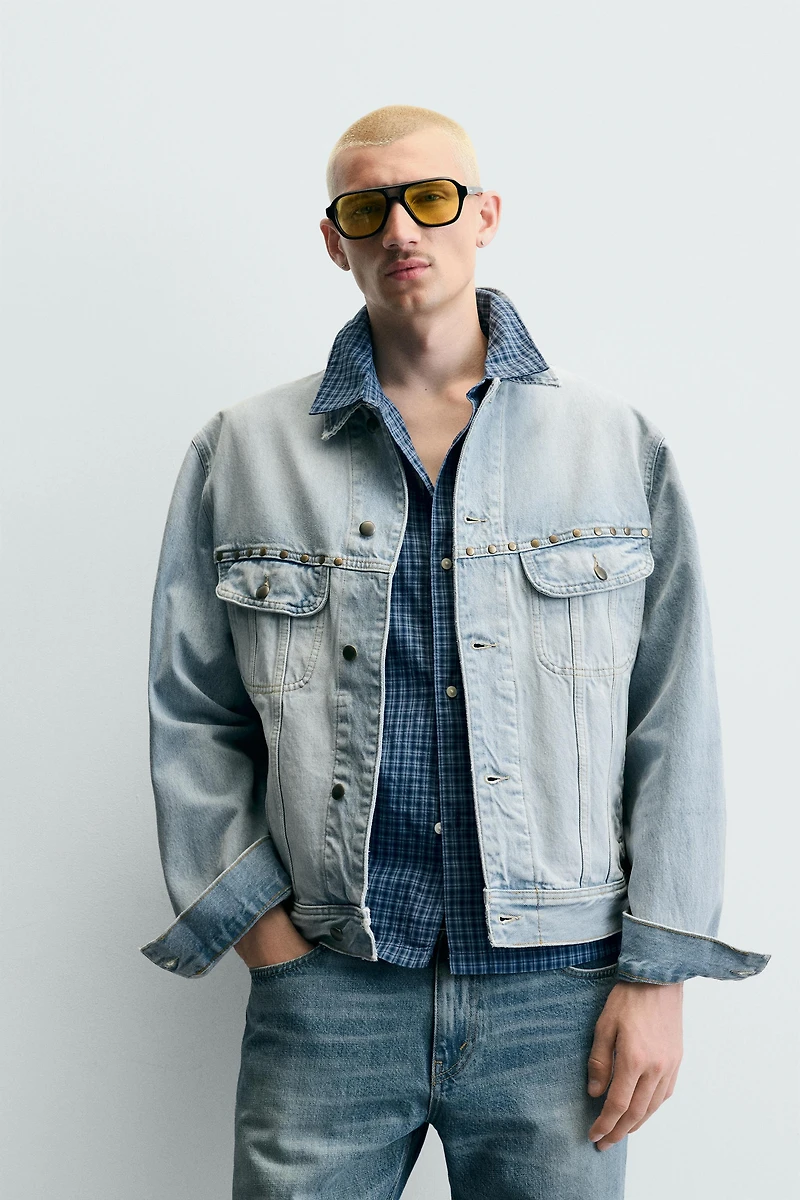 RELAXED FIT DENIM JACKET WITH METAL STUDS