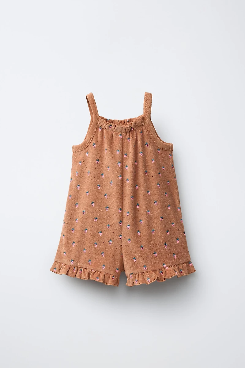 TERRYCLOTH STRAWBERRY SHORT JUMPSUIT