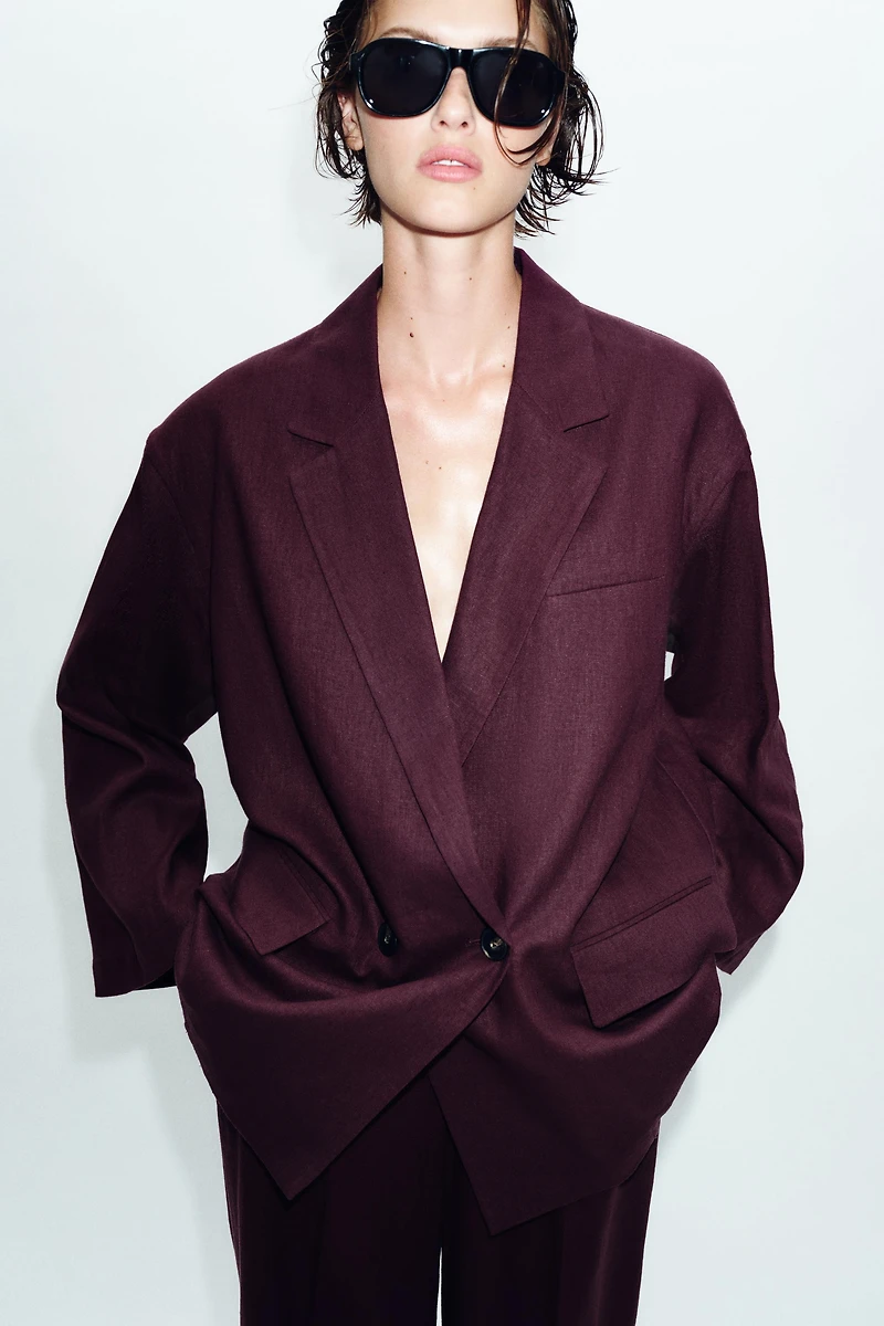 LINEN BLEND DOUBLE BREASTED BLAZER