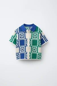 MOSAIC CROCHET KNIT SHIRT