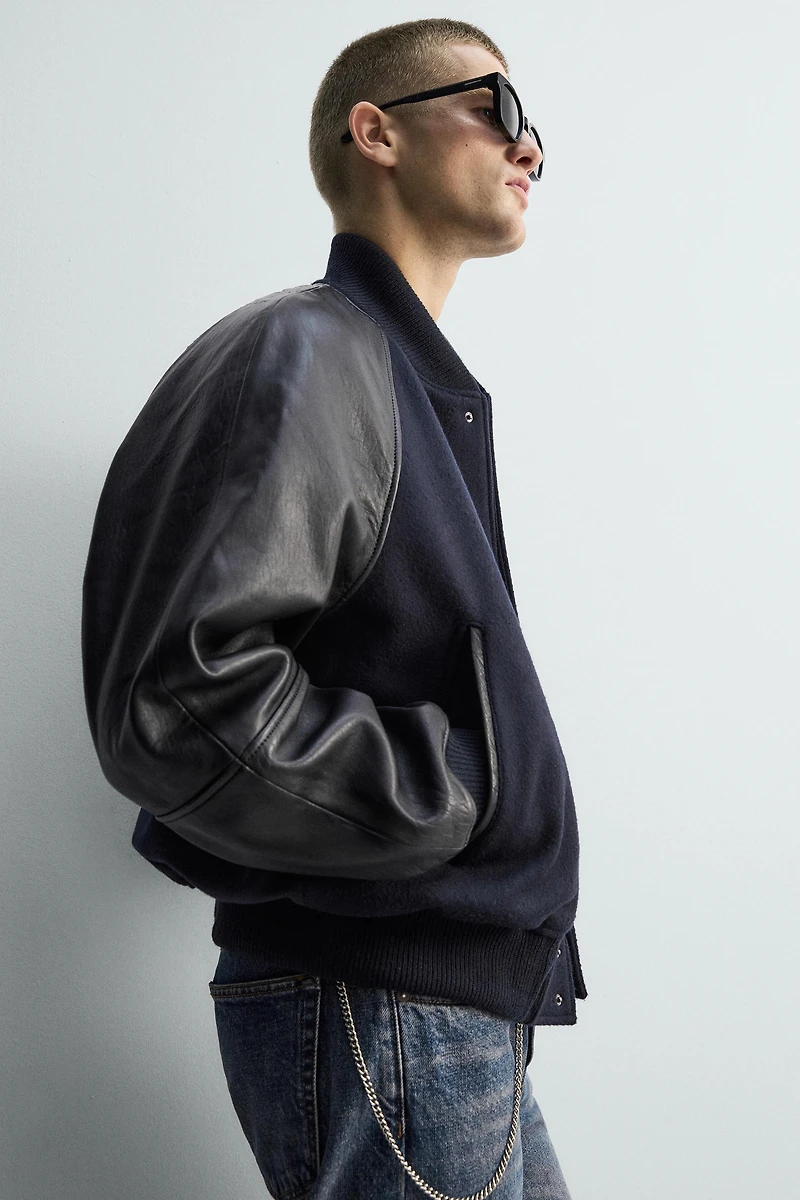 LEATHER COMBINATION BOMBER JACKET LIMITED EDITION