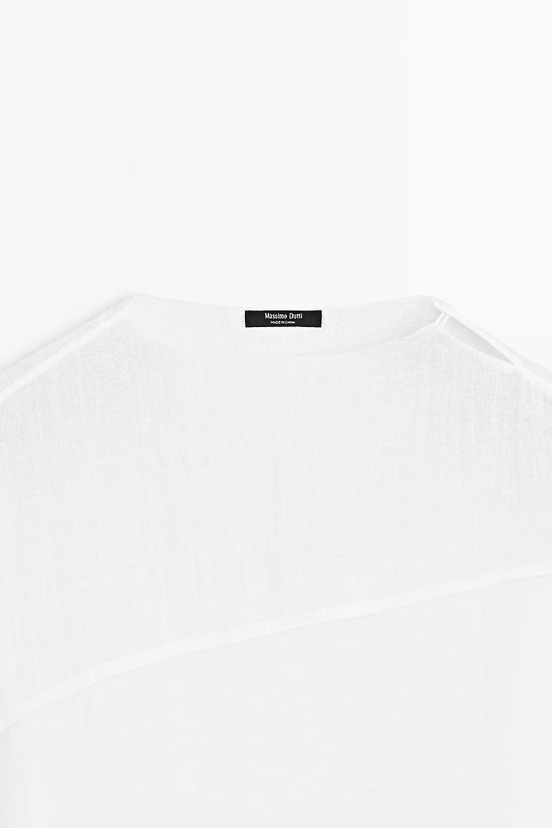 Chemise en lin mélangé à textures combinées