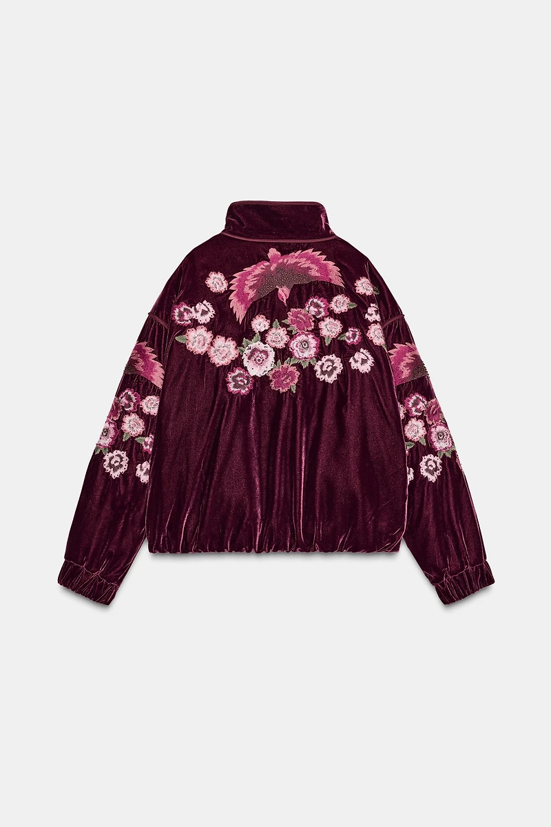EMBROIDERED VELVET PUFFER JACKET