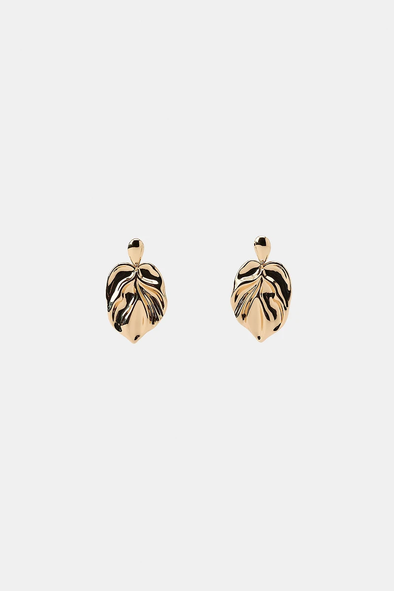 MAXI BOUCLES D'OREILLES MÉTALLIQUES FEUILLE
