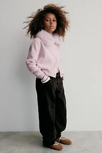 CARDIGAN WITH DETACHABLE FAUX FUR COLLAR