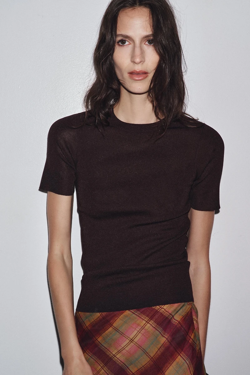 SHORT SLEEVE BASIC KNIT TOP