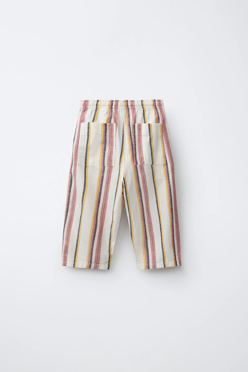 STRIPED COTTON AND LINEN BAGGY PANTS