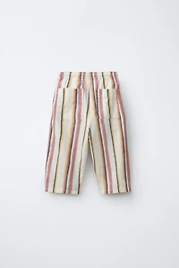 STRIPED COTTON AND LINEN BAGGY PANTS
