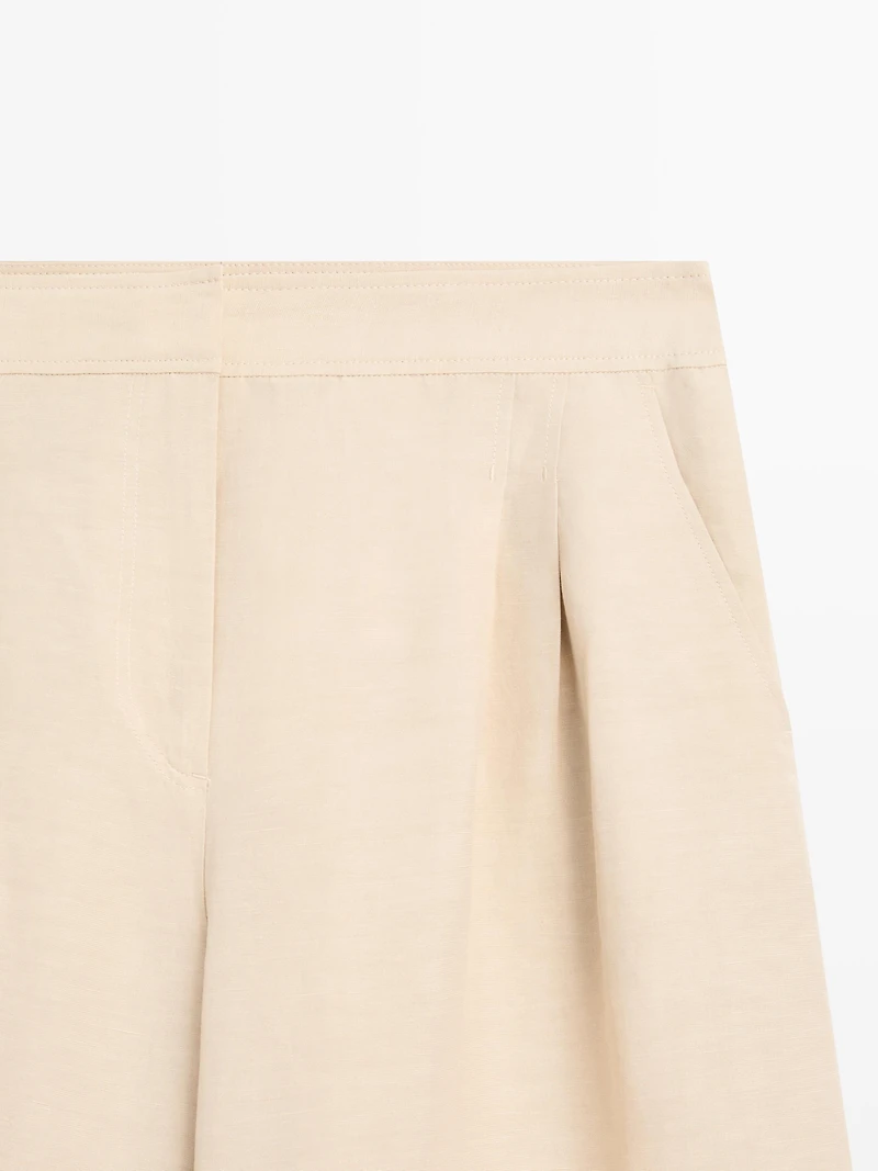 Linen blend darted wide-leg trousers