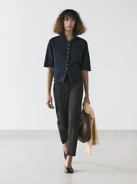 Knit cardigan with elbow-length sleeves