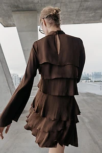 SATIN EFFECT RUFFLED SHORT DRESS