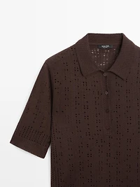 Short sleeve wool blend knit polo shirt