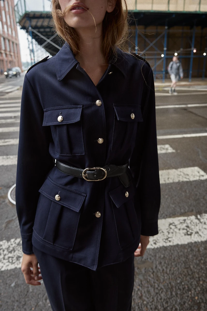 BELTED PATCH POCKET JACKET