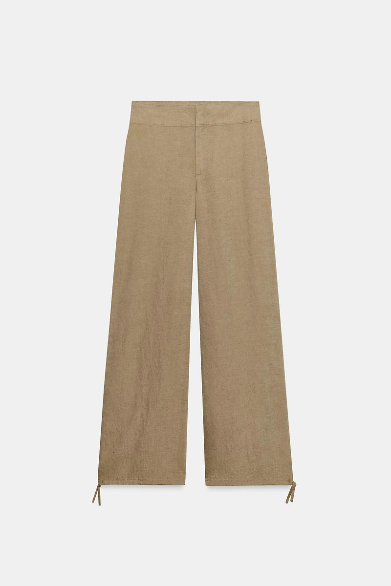 LINEN DRAWSTRING WIDE LEG PANTS