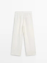 100% linen wide-leg elasticated trousers