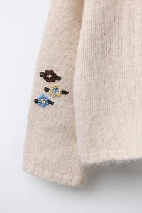 GILET EN MAILLE FLEURS BRODÉES
