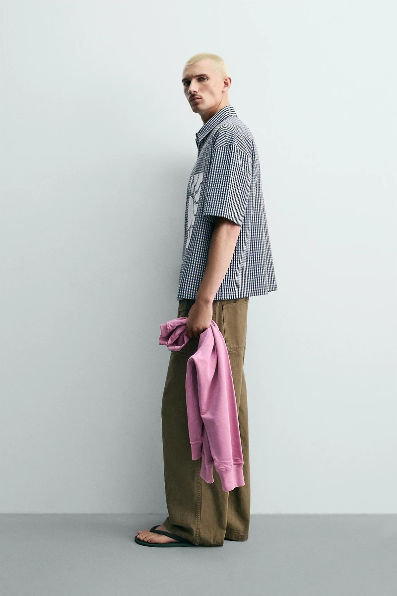 CHEMISE BOXY FIT À CARREAUX ET PIÈCES CONTRASTANTES