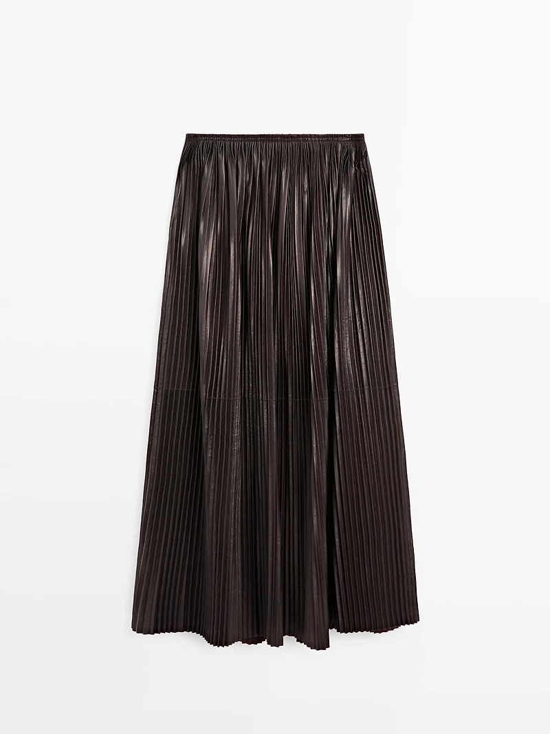Long pleated nappa leather skirt - LIMITED