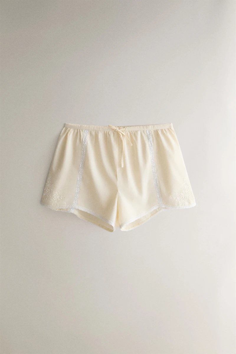 EMBROIDERED LACE COTTON SHORTS