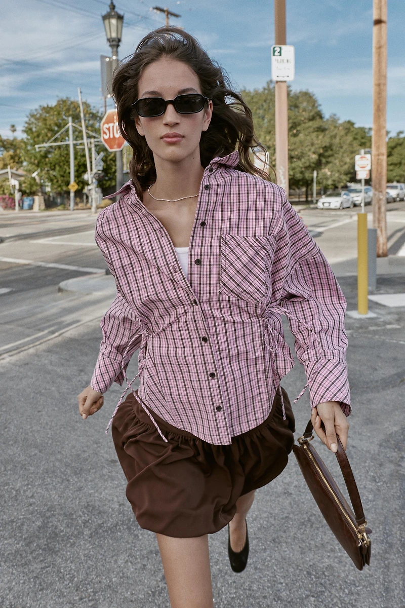 MULTI-POSITIONAL PLAID SHIRT