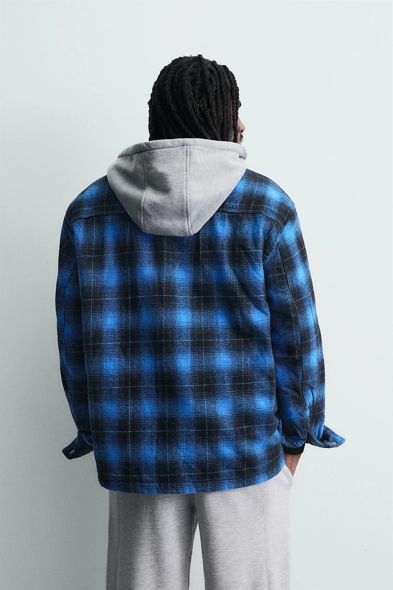 CONTRAST HOODIE PLAID OVERSHIRT