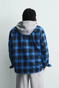 CONTRAST HOODIE PLAID OVERSHIRT