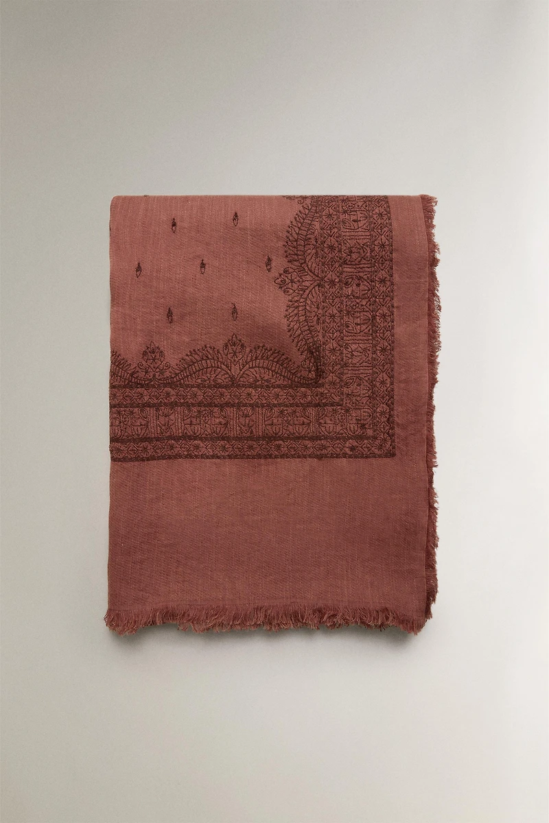 LINEN AND COTTON BLANKET WITH EMBROIDERY