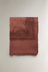 LINEN AND COTTON BLANKET WITH EMBROIDERY