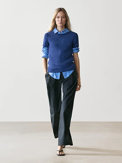 Darted cotton barrel fit trousers
