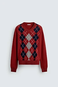100% WOOL JACQUARD DIAMOND JUMPER