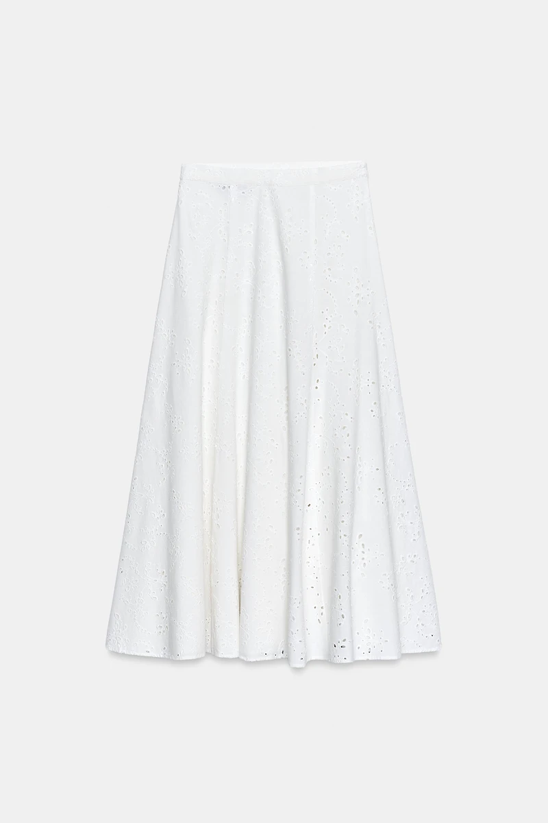 EMBROIDERED EYELET MIDI SKIRT