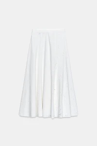 EMBROIDERED EYELET MIDI SKIRT