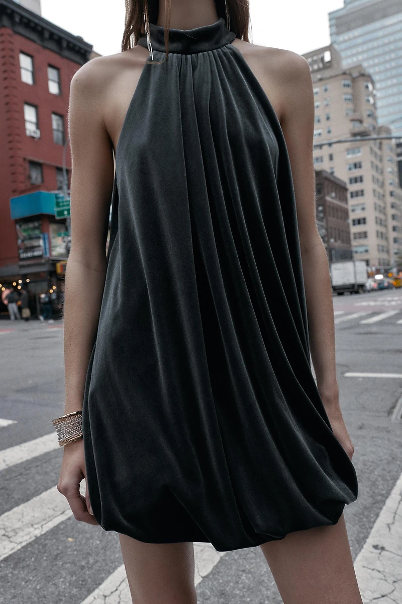 VELVET BALLOON SHORT DRESS