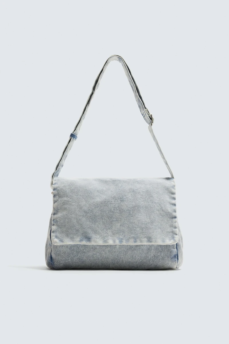 WASHED-EFFECT DENIM CROSSBODY BAG