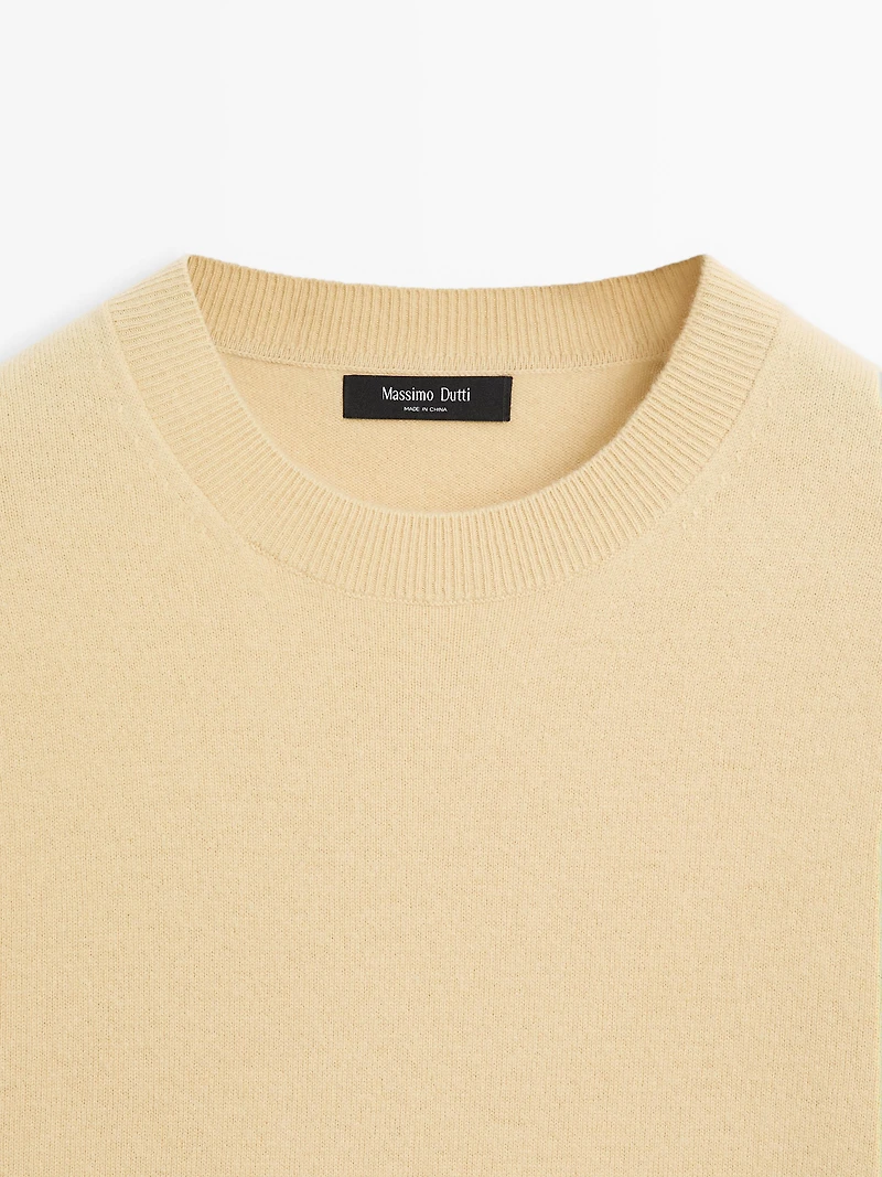 Wool blend crew neck knit sweater