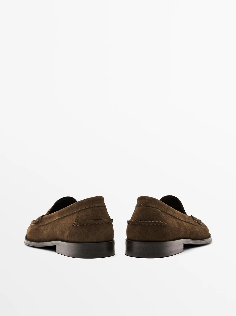 Split suede penny loafers