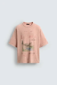 WASHED PRINT KNIT T-SHIRT