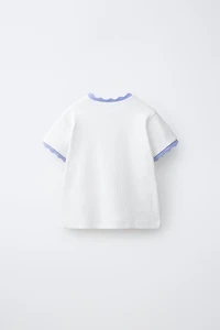 T-SHIRT CÔTELÉ BRODERIE LISERÉS CONTRASTÉS
