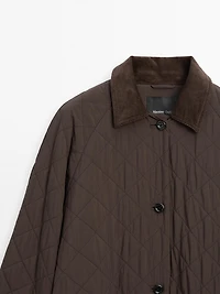 Long water-repellent coat with corduroy detail