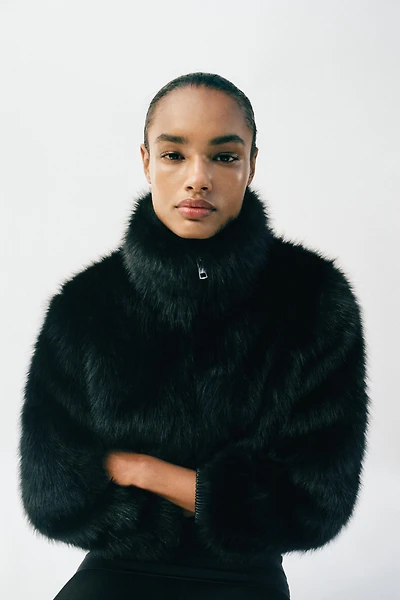 FAUX FUR HIGH-NECK SHORT COAT