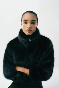 FAUX FUR HIGH COLLAR BOMBER JACKET