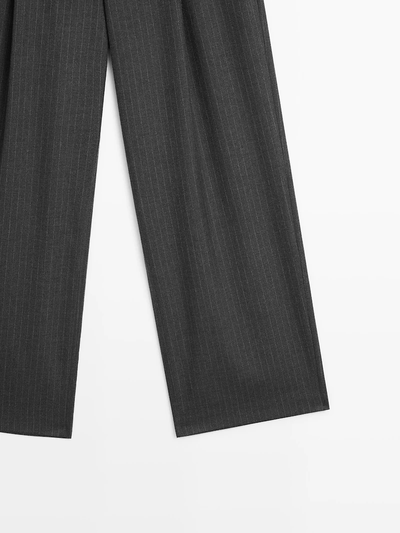 Mid-rise wide-leg pinstripe trousers