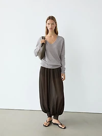 Semi-sheer sarouel trousers with button details