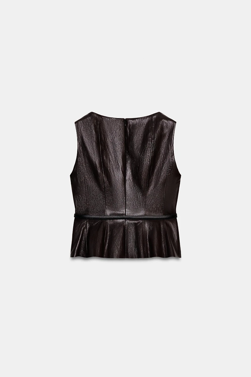 FAUX LEATHER BELTED TOP